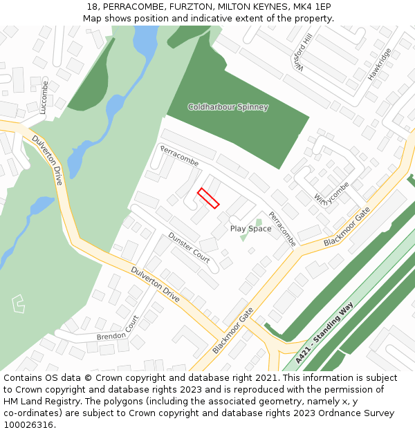 18, PERRACOMBE, FURZTON, MILTON KEYNES, MK4 1EP: Location map and indicative extent of plot