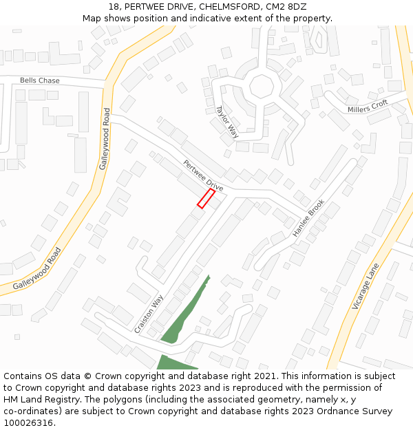 18, PERTWEE DRIVE, CHELMSFORD, CM2 8DZ: Location map and indicative extent of plot