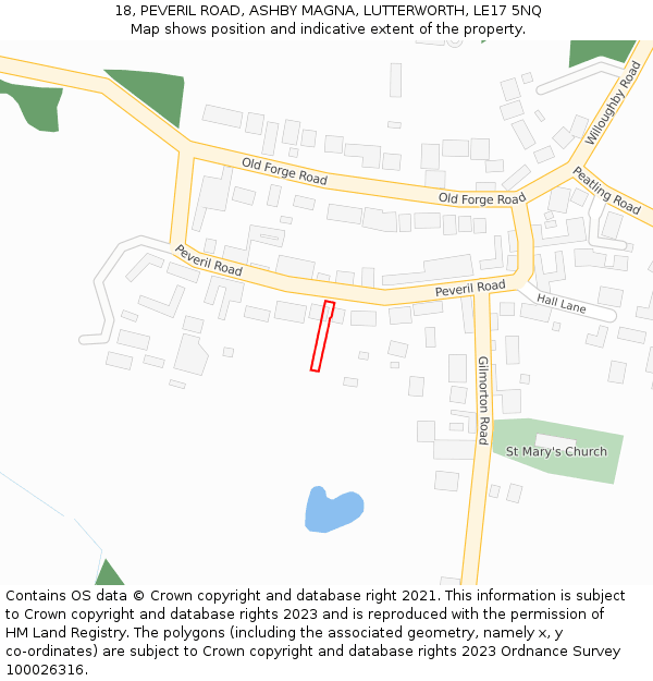 18, PEVERIL ROAD, ASHBY MAGNA, LUTTERWORTH, LE17 5NQ: Location map and indicative extent of plot