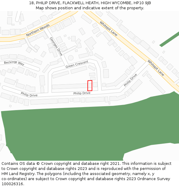 18, PHILIP DRIVE, FLACKWELL HEATH, HIGH WYCOMBE, HP10 9JB: Location map and indicative extent of plot