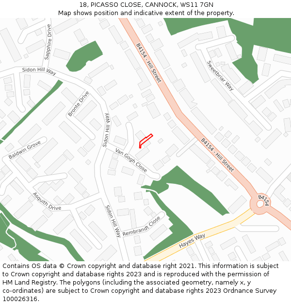 18, PICASSO CLOSE, CANNOCK, WS11 7GN: Location map and indicative extent of plot