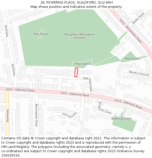 18, PICKERING PLACE, GUILDFORD, GU2 8AH: Location map and indicative extent of plot