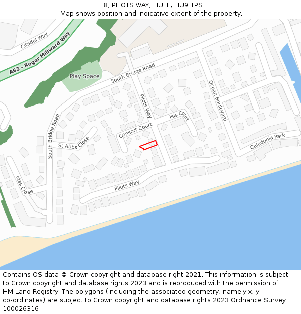 18, PILOTS WAY, HULL, HU9 1PS: Location map and indicative extent of plot