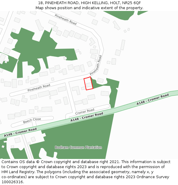 18, PINEHEATH ROAD, HIGH KELLING, HOLT, NR25 6QF: Location map and indicative extent of plot