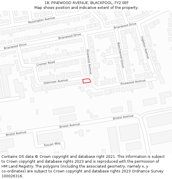 18, PINEWOOD AVENUE, BLACKPOOL, FY2 0EF: Location map and indicative extent of plot