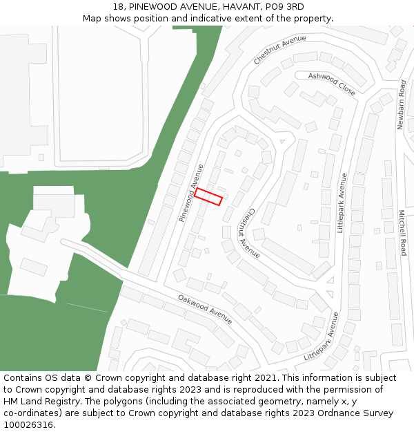 18, PINEWOOD AVENUE, HAVANT, PO9 3RD: Location map and indicative extent of plot