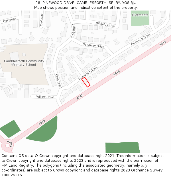 18, PINEWOOD DRIVE, CAMBLESFORTH, SELBY, YO8 8JU: Location map and indicative extent of plot