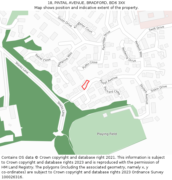 18, PINTAIL AVENUE, BRADFORD, BD6 3XX: Location map and indicative extent of plot