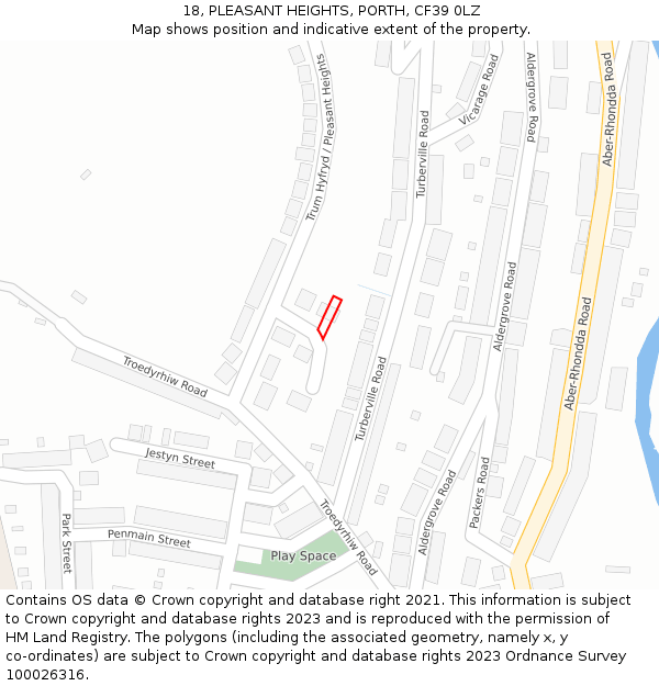 18, PLEASANT HEIGHTS, PORTH, CF39 0LZ: Location map and indicative extent of plot