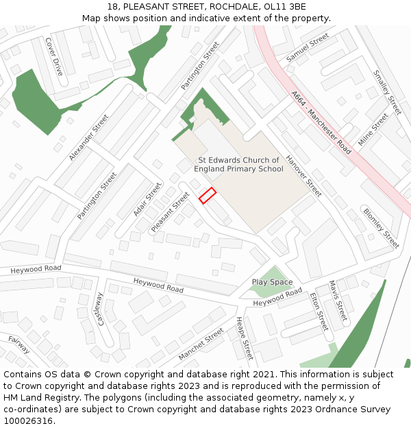 18, PLEASANT STREET, ROCHDALE, OL11 3BE: Location map and indicative extent of plot