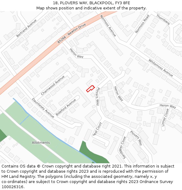 18, PLOVERS WAY, BLACKPOOL, FY3 8FE: Location map and indicative extent of plot