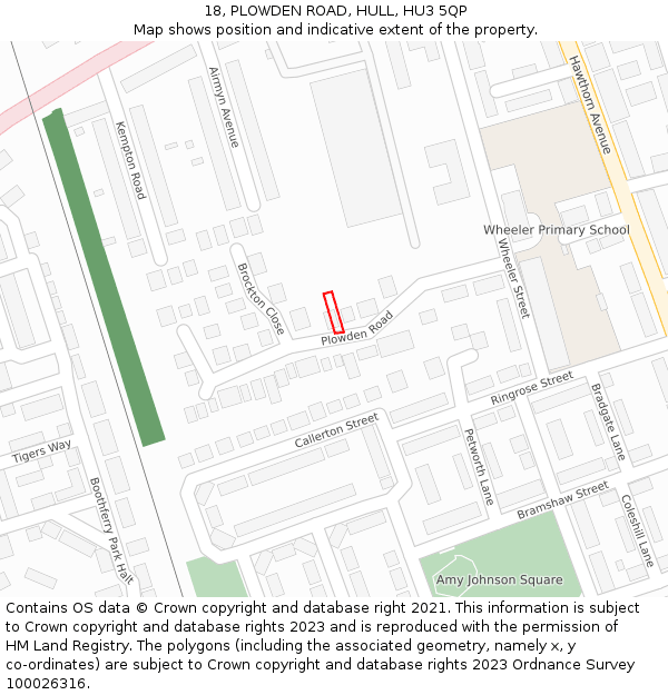 18, PLOWDEN ROAD, HULL, HU3 5QP: Location map and indicative extent of plot