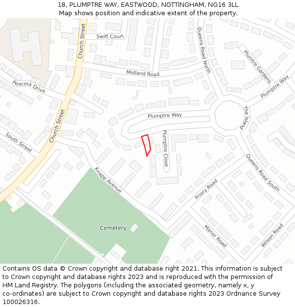 18, PLUMPTRE WAY, EASTWOOD, NOTTINGHAM, NG16 3LL: Location map and indicative extent of plot