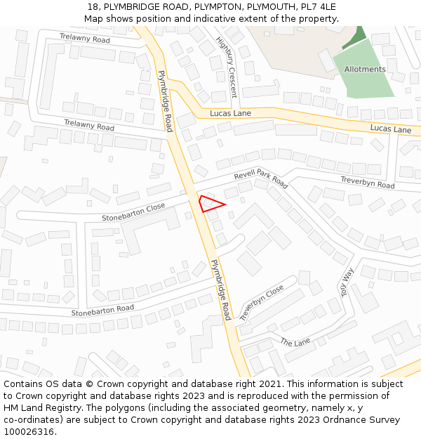 18, PLYMBRIDGE ROAD, PLYMPTON, PLYMOUTH, PL7 4LE: Location map and indicative extent of plot