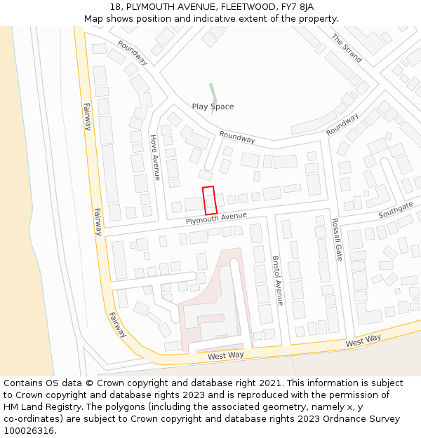 18, PLYMOUTH AVENUE, FLEETWOOD, FY7 8JA: Location map and indicative extent of plot