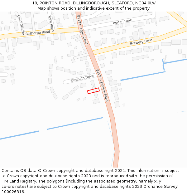 18, POINTON ROAD, BILLINGBOROUGH, SLEAFORD, NG34 0LW: Location map and indicative extent of plot