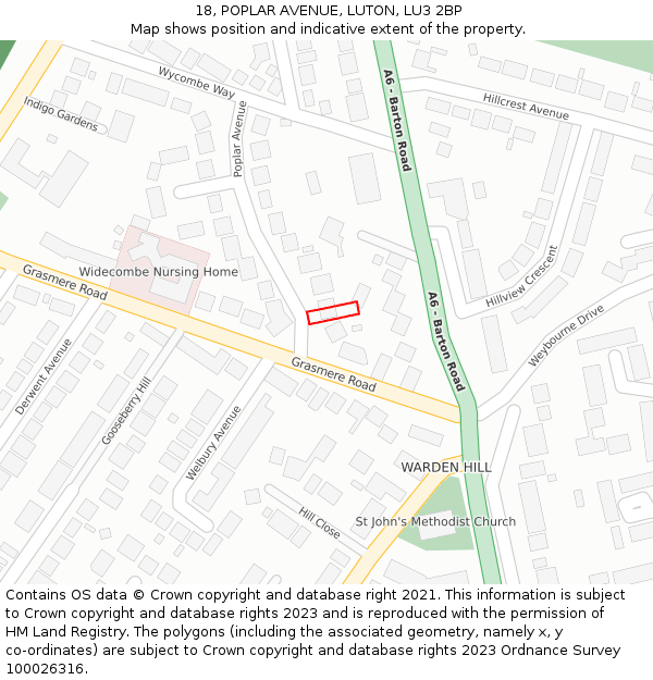 18, POPLAR AVENUE, LUTON, LU3 2BP: Location map and indicative extent of plot