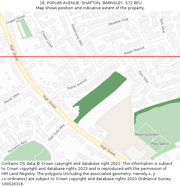 18, POPLAR AVENUE, SHAFTON, BARNSLEY, S72 8PU: Location map and indicative extent of plot