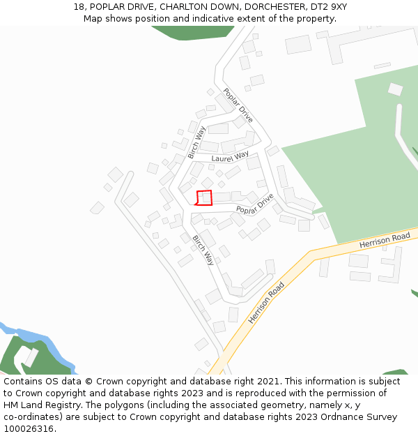 18, POPLAR DRIVE, CHARLTON DOWN, DORCHESTER, DT2 9XY: Location map and indicative extent of plot