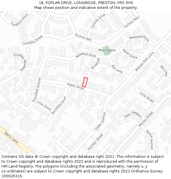 18, POPLAR DRIVE, LONGRIDGE, PRESTON, PR3 3HS: Location map and indicative extent of plot