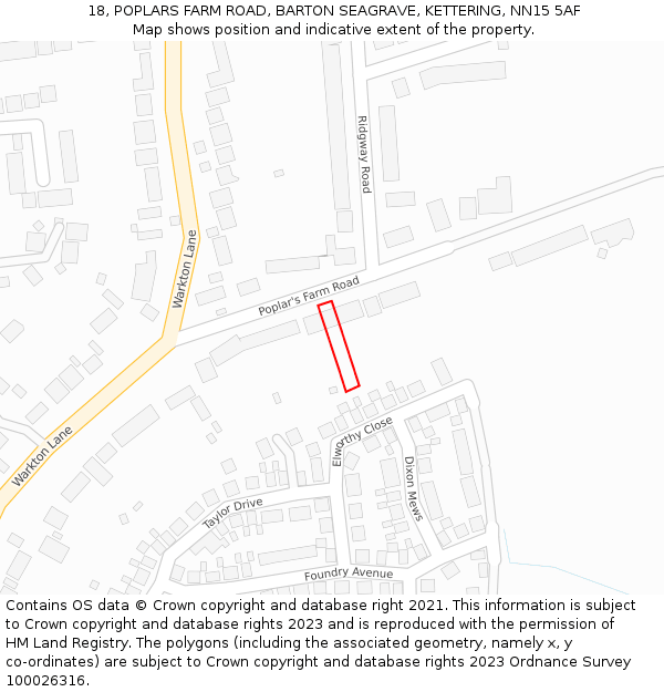 18, POPLARS FARM ROAD, BARTON SEAGRAVE, KETTERING, NN15 5AF: Location map and indicative extent of plot