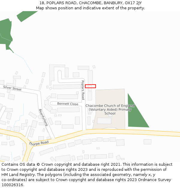 18, POPLARS ROAD, CHACOMBE, BANBURY, OX17 2JY: Location map and indicative extent of plot