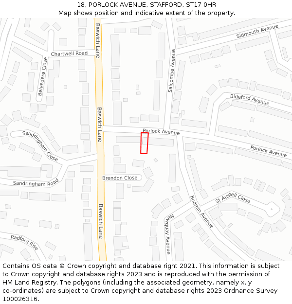 18, PORLOCK AVENUE, STAFFORD, ST17 0HR: Location map and indicative extent of plot