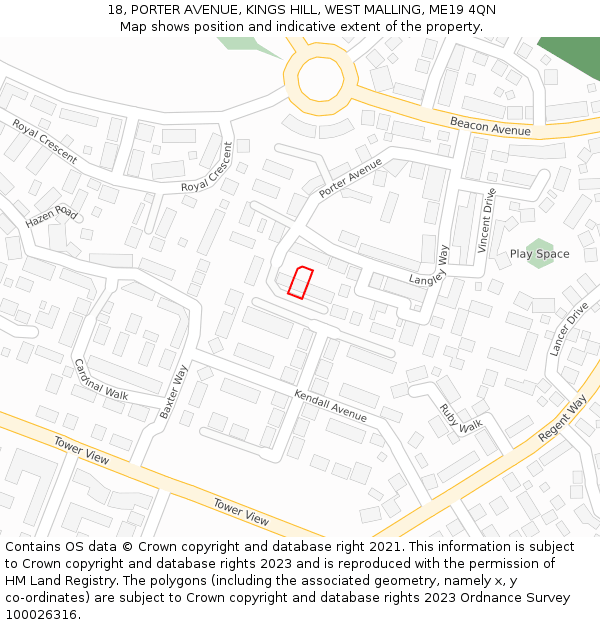 18, PORTER AVENUE, KINGS HILL, WEST MALLING, ME19 4QN: Location map and indicative extent of plot