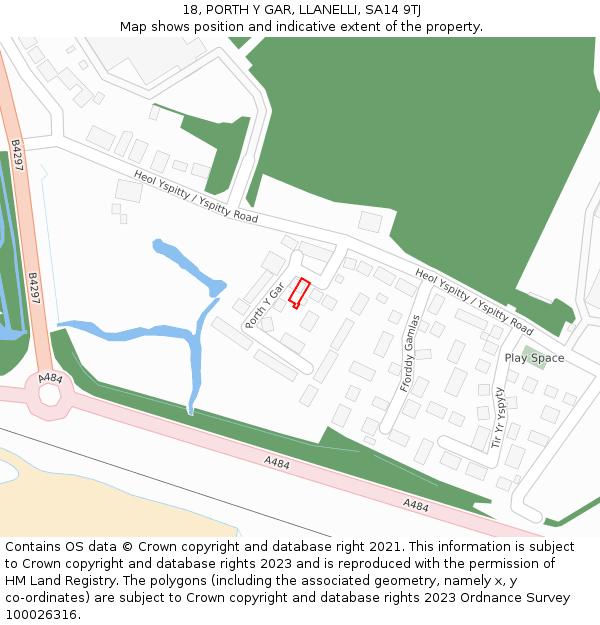 18, PORTH Y GAR, LLANELLI, SA14 9TJ: Location map and indicative extent of plot