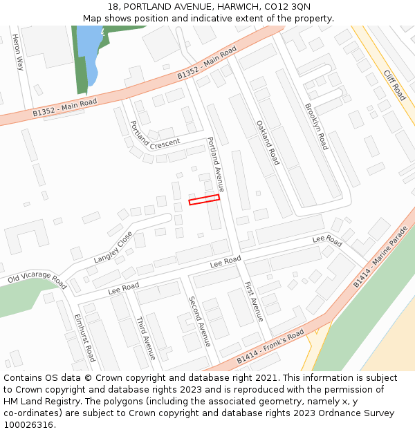 18, PORTLAND AVENUE, HARWICH, CO12 3QN: Location map and indicative extent of plot