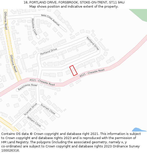 18, PORTLAND DRIVE, FORSBROOK, STOKE-ON-TRENT, ST11 9AU: Location map and indicative extent of plot