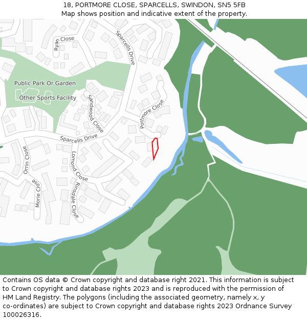 18, PORTMORE CLOSE, SPARCELLS, SWINDON, SN5 5FB: Location map and indicative extent of plot