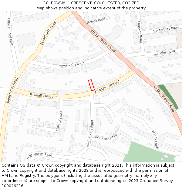 18, POWNALL CRESCENT, COLCHESTER, CO2 7RD: Location map and indicative extent of plot