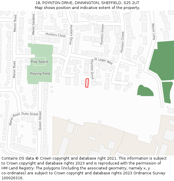 18, POYNTON DRIVE, DINNINGTON, SHEFFIELD, S25 2UT: Location map and indicative extent of plot