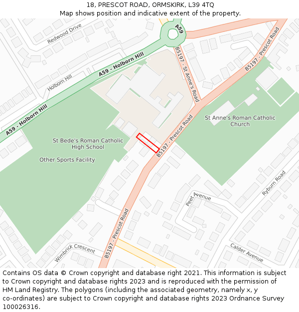 18, PRESCOT ROAD, ORMSKIRK, L39 4TQ: Location map and indicative extent of plot