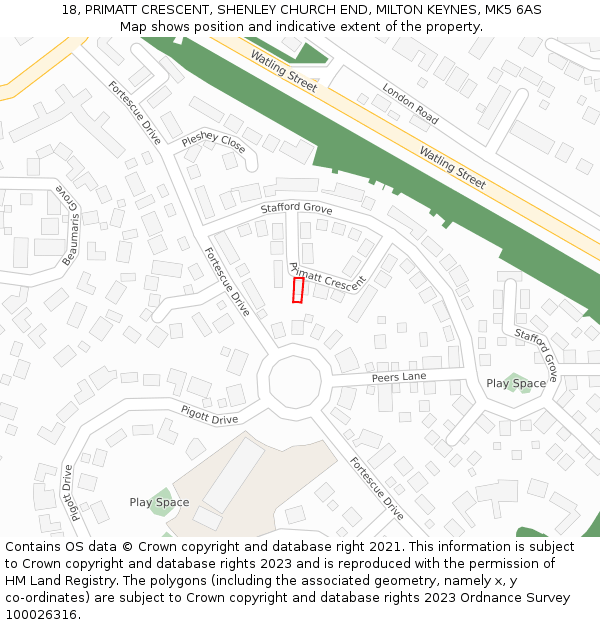 18, PRIMATT CRESCENT, SHENLEY CHURCH END, MILTON KEYNES, MK5 6AS: Location map and indicative extent of plot