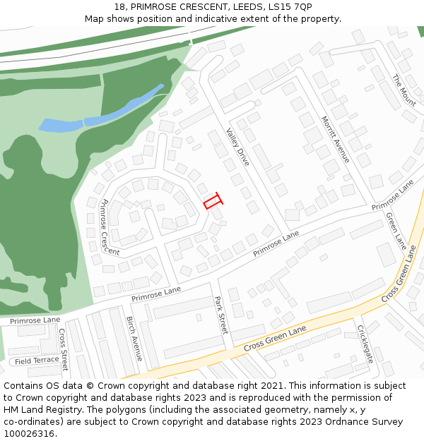 18, PRIMROSE CRESCENT, LEEDS, LS15 7QP: Location map and indicative extent of plot