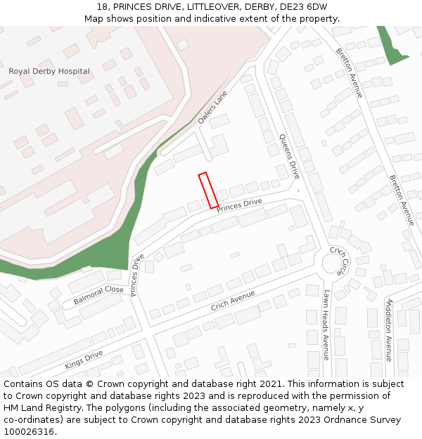 18, PRINCES DRIVE, LITTLEOVER, DERBY, DE23 6DW: Location map and indicative extent of plot