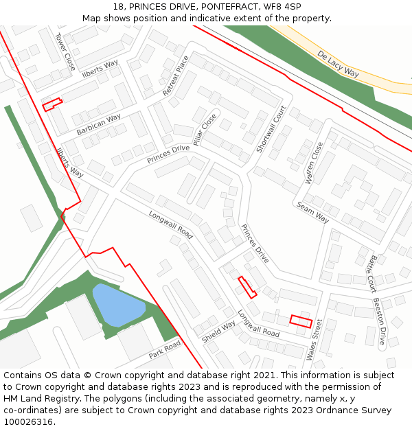 18, PRINCES DRIVE, PONTEFRACT, WF8 4SP: Location map and indicative extent of plot