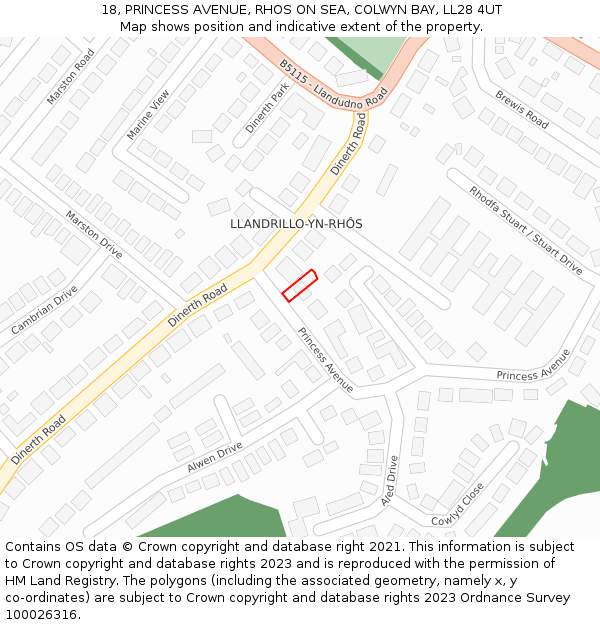 18, PRINCESS AVENUE, RHOS ON SEA, COLWYN BAY, LL28 4UT: Location map and indicative extent of plot