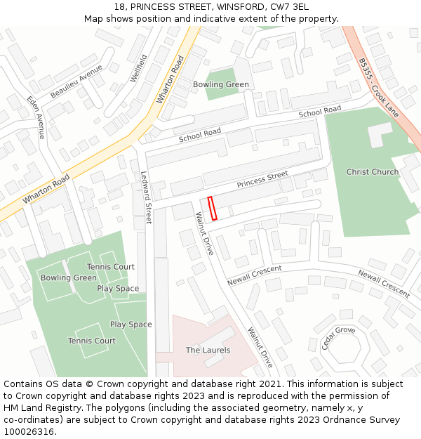 18, PRINCESS STREET, WINSFORD, CW7 3EL: Location map and indicative extent of plot