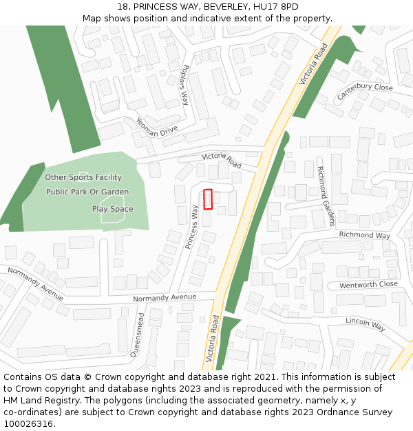 18, PRINCESS WAY, BEVERLEY, HU17 8PD: Location map and indicative extent of plot