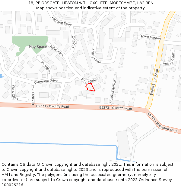 18, PRIORSGATE, HEATON WITH OXCLIFFE, MORECAMBE, LA3 3RN: Location map and indicative extent of plot