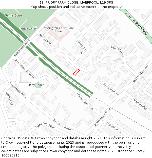 18, PRIORY FARM CLOSE, LIVERPOOL, L19 3RS: Location map and indicative extent of plot