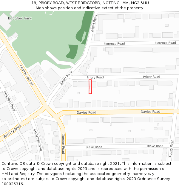 18, PRIORY ROAD, WEST BRIDGFORD, NOTTINGHAM, NG2 5HU: Location map and indicative extent of plot