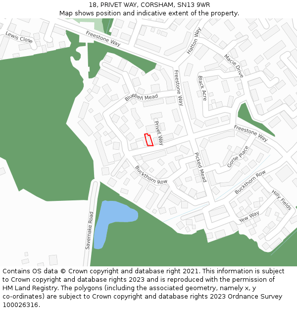 18, PRIVET WAY, CORSHAM, SN13 9WR: Location map and indicative extent of plot