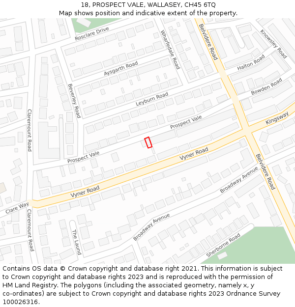 18, PROSPECT VALE, WALLASEY, CH45 6TQ: Location map and indicative extent of plot