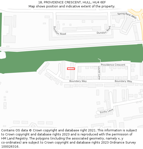 18, PROVIDENCE CRESCENT, HULL, HU4 6EF: Location map and indicative extent of plot