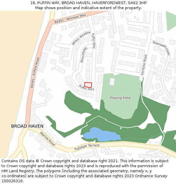 18, PUFFIN WAY, BROAD HAVEN, HAVERFORDWEST, SA62 3HP: Location map and indicative extent of plot