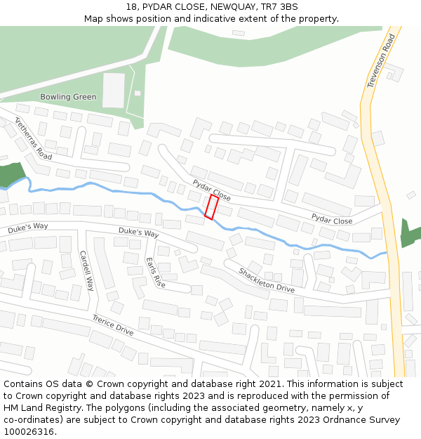 18, PYDAR CLOSE, NEWQUAY, TR7 3BS: Location map and indicative extent of plot